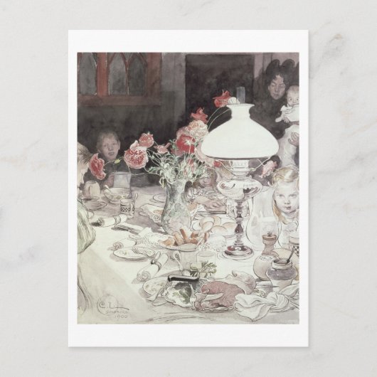 『夕べのランプの周り』、1900年（紙に水彩）、カール・ラーソン ポストカード (正面)