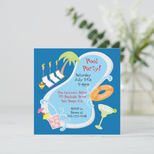 夕べのレトロのプールのパーティの招待状 招待状 (スタンド正面)