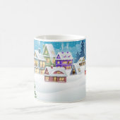 夕べの冬の村の風景で雪を覆った コーヒーマグカップ (中央)