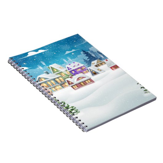 夕べの冬の村の風景で雪を覆った ノートブック (右側)