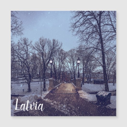 夕べの冬の雪の市公園 (正面)