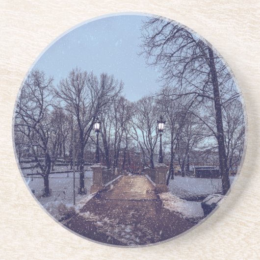 夕べの冬の雪の市公園 コースター (正面)