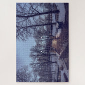 夕べの冬の雪の市公園 ジグソーパズル (縦)