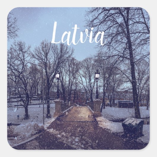 夕べの冬の雪の市公園 スクエアシール (正面)