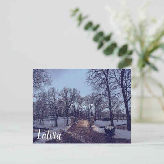 夕べの冬の雪の市公園 ポストカード (スタンド正面)