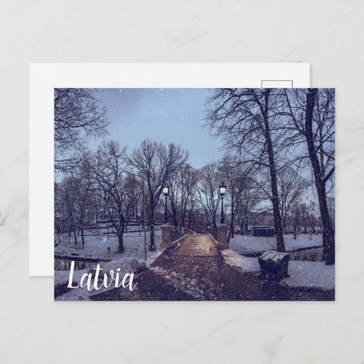 夕べの冬の雪の市公園 ポストカード (正面/裏面)