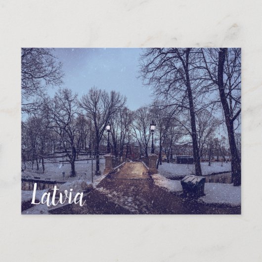 夕べの冬の雪の市公園 ポストカード (正面)