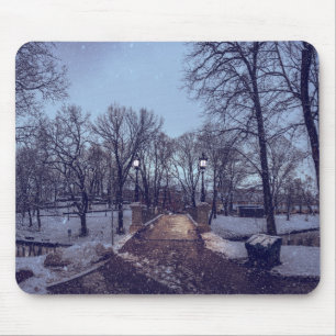 夕べの冬の雪の市公園 マウスパッド