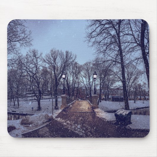 夕べの冬の雪の市公園 マウスパッド (正面)