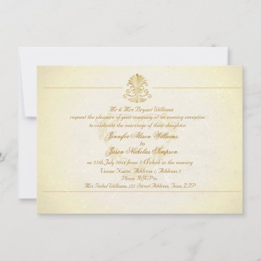 夕べの結婚式招待状のヴィンテージの硫酸紙 招待状 (正面)