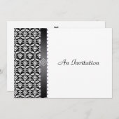 夕べの結婚披露宴の黒く及び白いダマスク織 招待状 (正面/裏面)