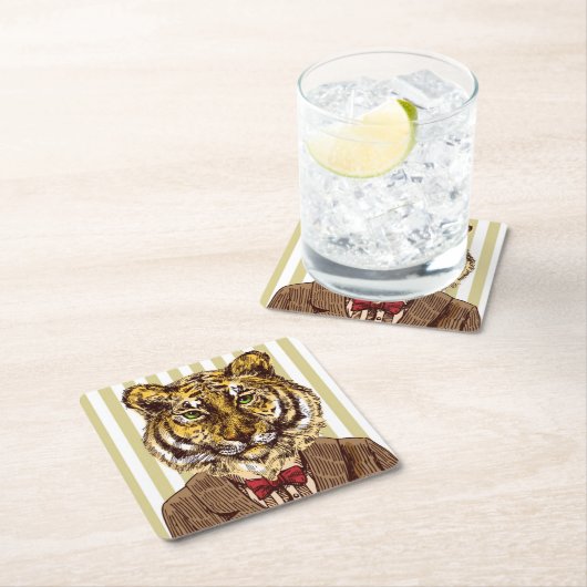 夕べの衣服のトラ スクエアペーパーコースター (インサイチュ)