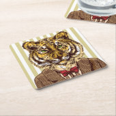 夕べの衣服のトラ スクエアペーパーコースター (アングル)