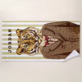 夕べの衣服|のトラはあなたの名前を加えます ビーチタオル (正面)