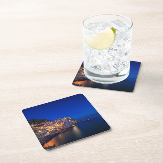 夕べのCinque TerreのManarolaの町 スクエアペーパーコースター (インサイチュ)