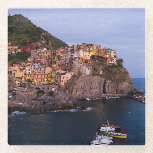 夕べインCinque Terre,イタリア ガラスコースター (正面)