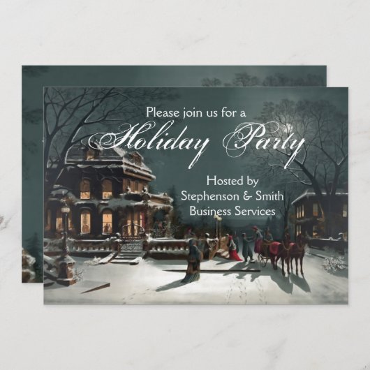 夕べエレガントヴィンテージホリデーパーティー招待状 招待状 (正面/裏面)