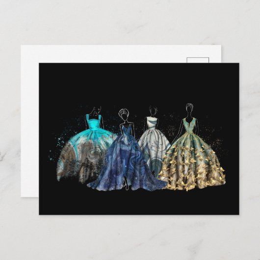 夕べガウンズ収集ファッションイラストレーション シーズンポストカード (正面/裏面)