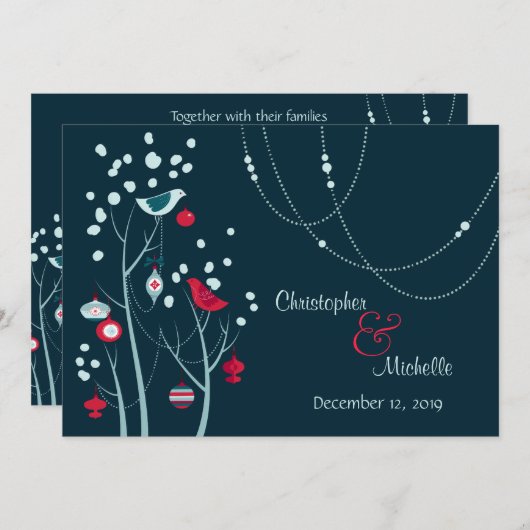 夕べクリスマスウィンターバード結婚式招待状 招待状 (正面/裏面)
