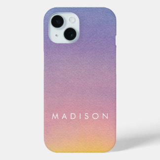 夕べグラデーションサンセットウォーターカラースカイパーソナライズされたー iPhone 15ケース