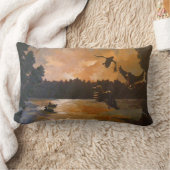 夕べサンセットアヒルが池の枕に沈降 ランバークッション (ブランケット)
