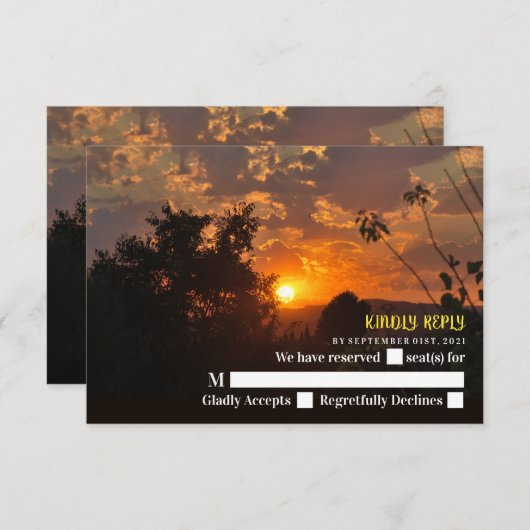 夕べサンセットシー素朴結婚ン 出欠カード (正面/裏面)