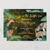 夕べジャングル動物の赤ちゃんシャワー 招待状 (正面/裏面)