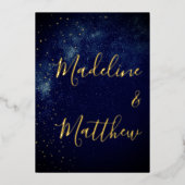 夕べスカイアストラル金ゴールドスターズブルー結婚ズフォイルイン 箔招待状 (正面)