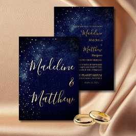 夕べスカイアストラル金ゴールドスターズブルー結婚ズフォイルイン 箔招待状