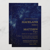 夕べスカイアストラル金ゴールドスターズブルー結婚ズ 招待状 (正面/裏面)
