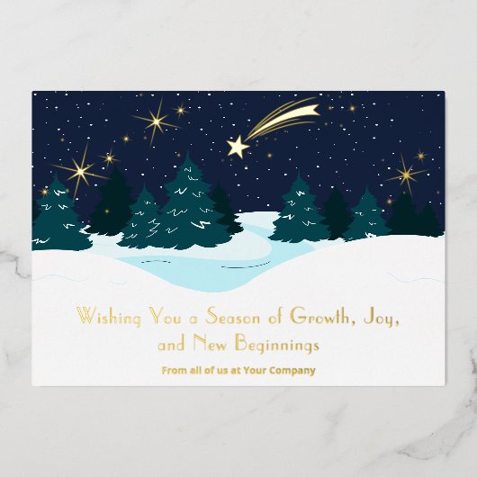 夕べスカイフォイルアクセントクリスマスのホリデーカード 箔招待状 (正面)