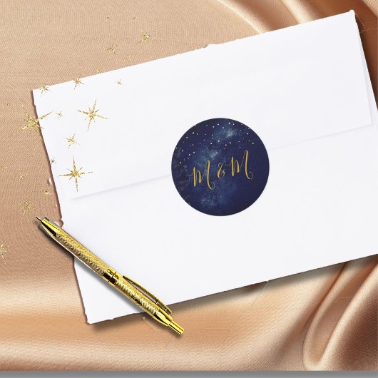 夕べスカイムーン金ゴールドスターズブルー結婚ズ ラウンドシール