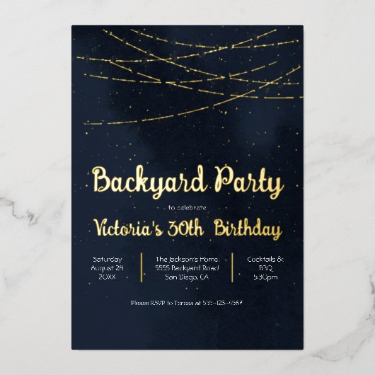 夕べスカイライトストリングバックヤードパーティー 箔招待状 (正面)