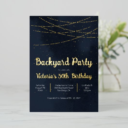 夕べスカイライトストリングバックヤードパーティー 箔招待状 (立ち正面)