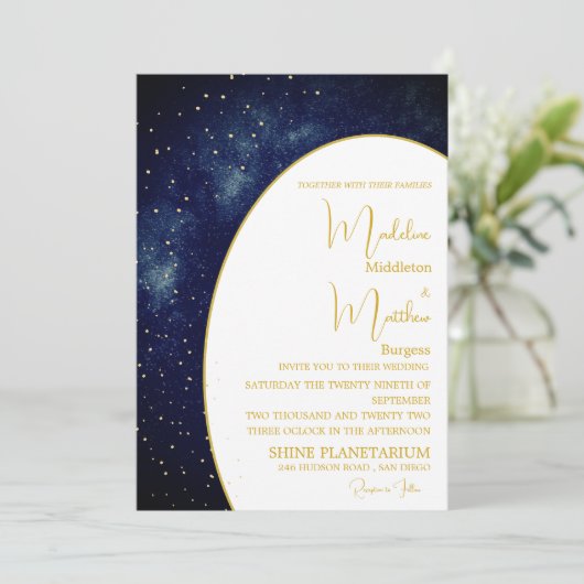夕べスカイ金ゴールドスターズモダンブルー結婚ズ 招待状 (スタンド正面)