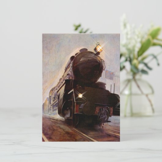 夕べトレインパーティの招待状マイルストーン誕生日 招待状 (スタンド正面)