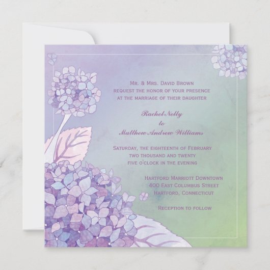 夕べパープルアジサイグラデーションズ結婚ズ 招待状 (正面)