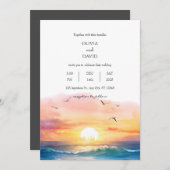 夕べビーチサンセットシーナリーウォーター結婚カラー 招待状 (正面/裏面)