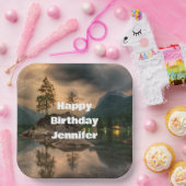 夕べマウンテンレイクフォト誕生日 ペーパープレート (パーティー)