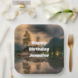 夕べマウンテンレイクフォト誕生日 ペーパープレート
