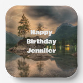 夕べマウンテンレイクフォト誕生日 ペーパープレート (正面)