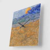 夕べランドスケープとライジングムーンバイヴァンゴッホ スクエア壁時計 (傾斜)