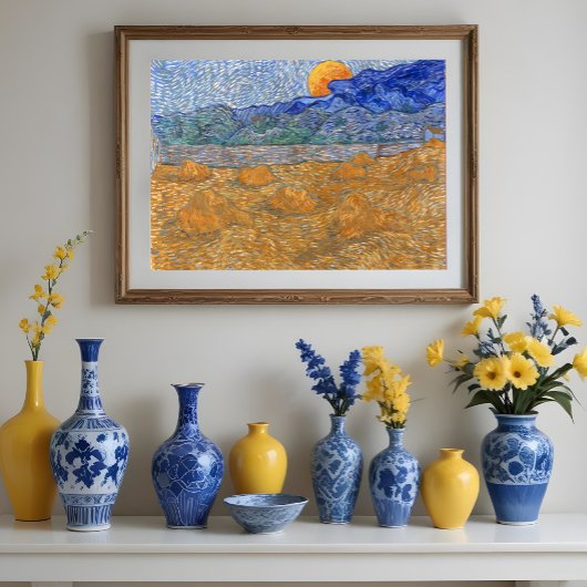 夕べランドスケープとライジングムーンバイヴァンゴッホ ポスター