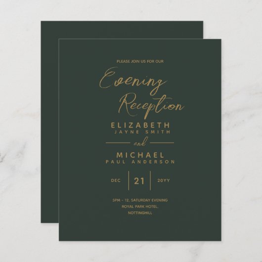 夕べ披露宴招待状グリーン結婚金ゴールド (正面/裏面)