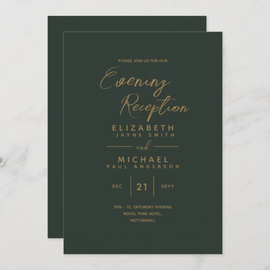 夕べ披露宴招待状グリーン結婚金ゴールド 招待状 (正面/裏面)