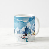 夕べ村の冬の風景で雪が覆われた コーヒーマグカップ (正面右)