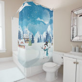 夕べ村の冬の風景で雪が覆われた シャワーカーテン (インサイチュ)