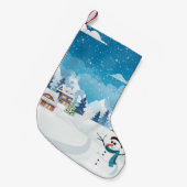夕べ村の冬の風景 スモールクリスマスストッキング (正面 (吊り時))