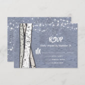 夕べ樺の木ツリー結婚のトゥインクルライトRSVP 出欠カード (正面/裏面)