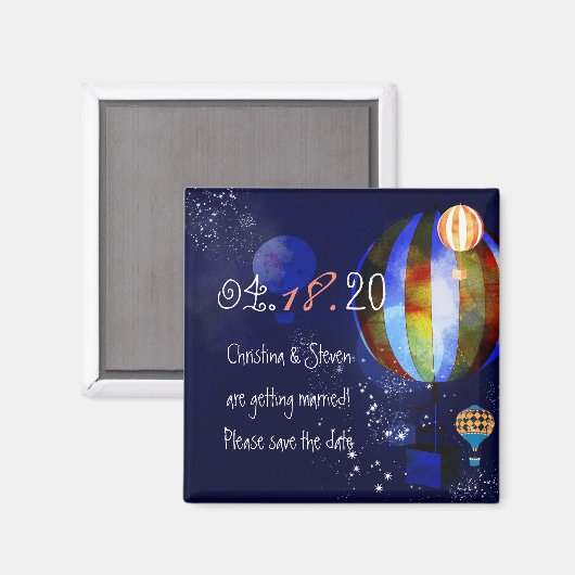 夕べ熱気球結婚式の日付を保存 マグネット (正面/裏面)